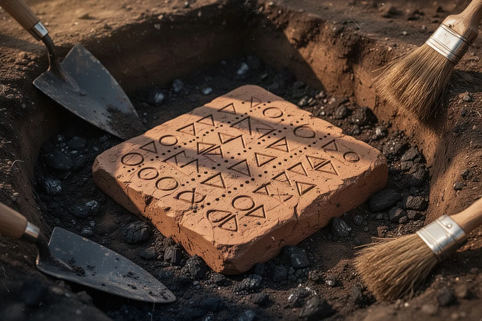 Целая глиняная табличка с геометрическими знаками, найденная при раскопках бронзового века у озера Гарда.