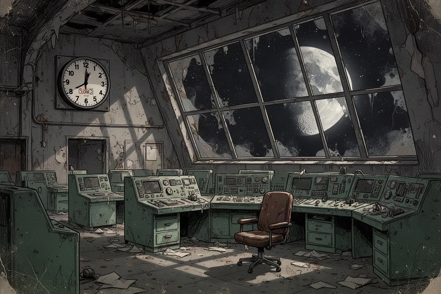 Ретро-футуристический плакат с космическим кораблем на фоне Луны и надписью о продаже билетов за сто миллионов долларов.